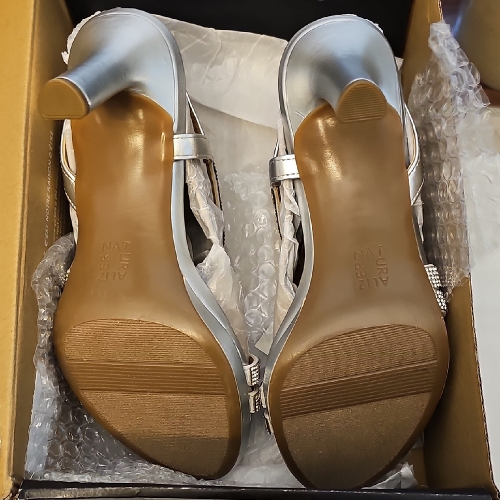 Naturalizer Silver Strappy Heels Wide Width - Picture 7 of 7